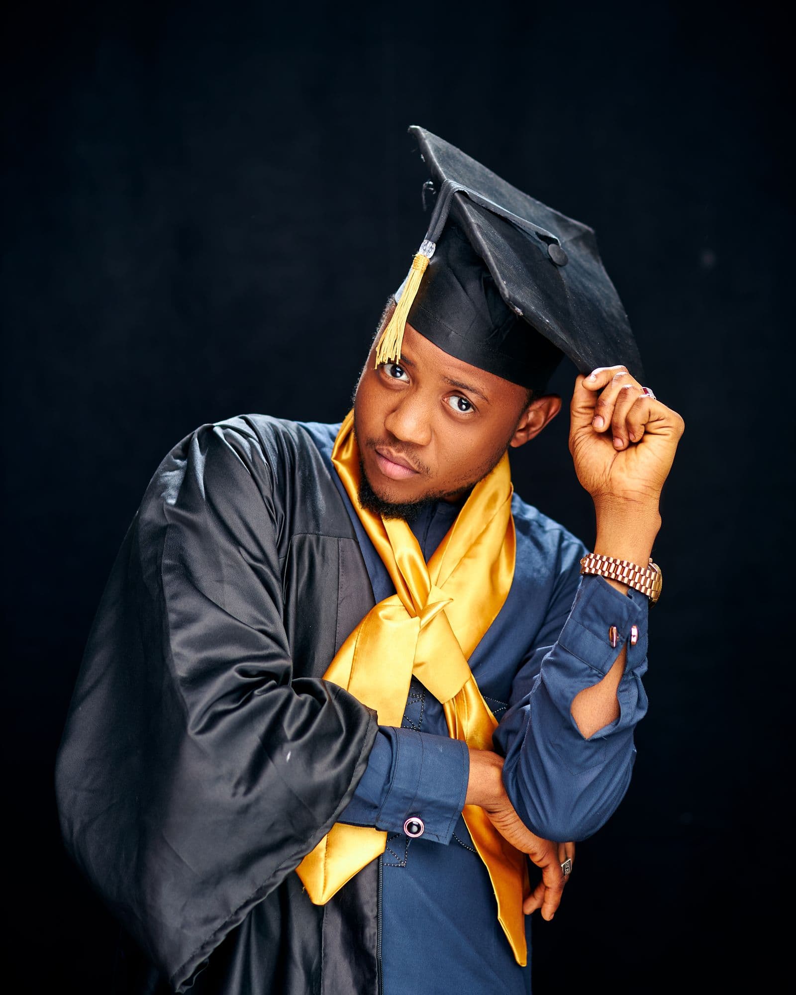 Graduate in cap and gown